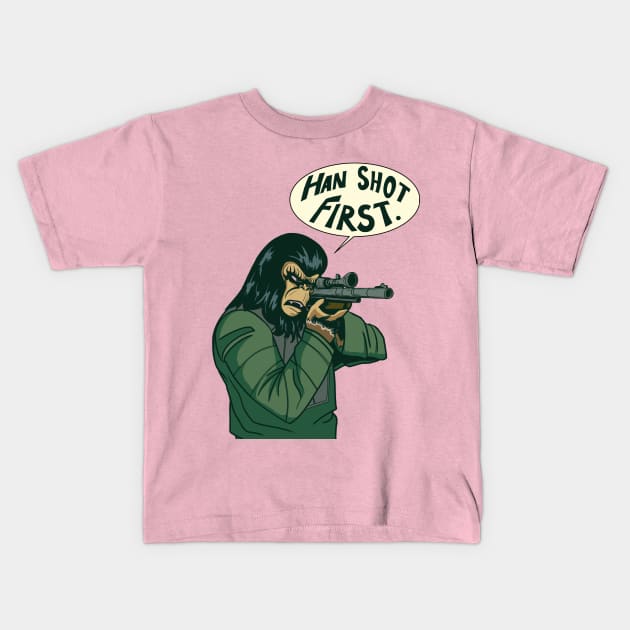 Han Shot First Kids T-Shirt by Matt Blairstone